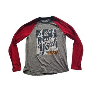 Abercrombie Kids Boys Raglan Long Sleeve Graphic Tee Grey Red Size 13/14
